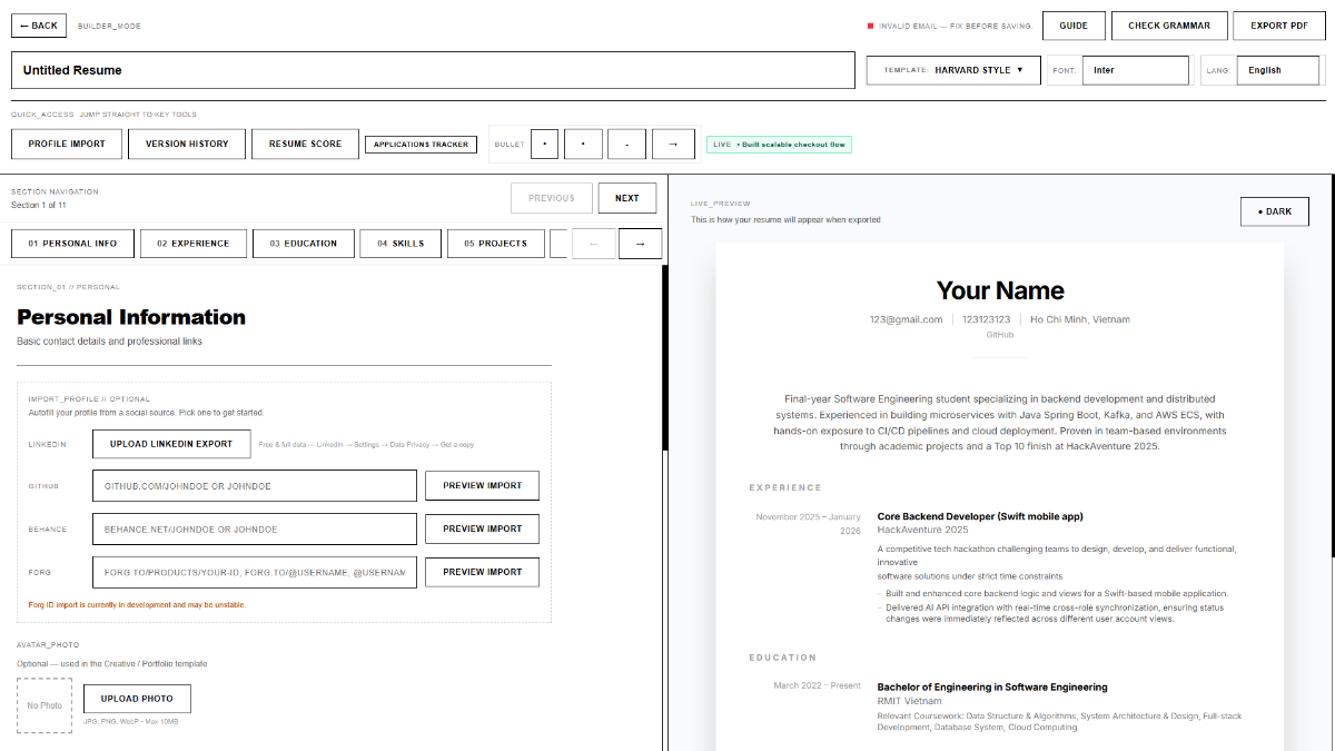 lab68CV Builder screenshot