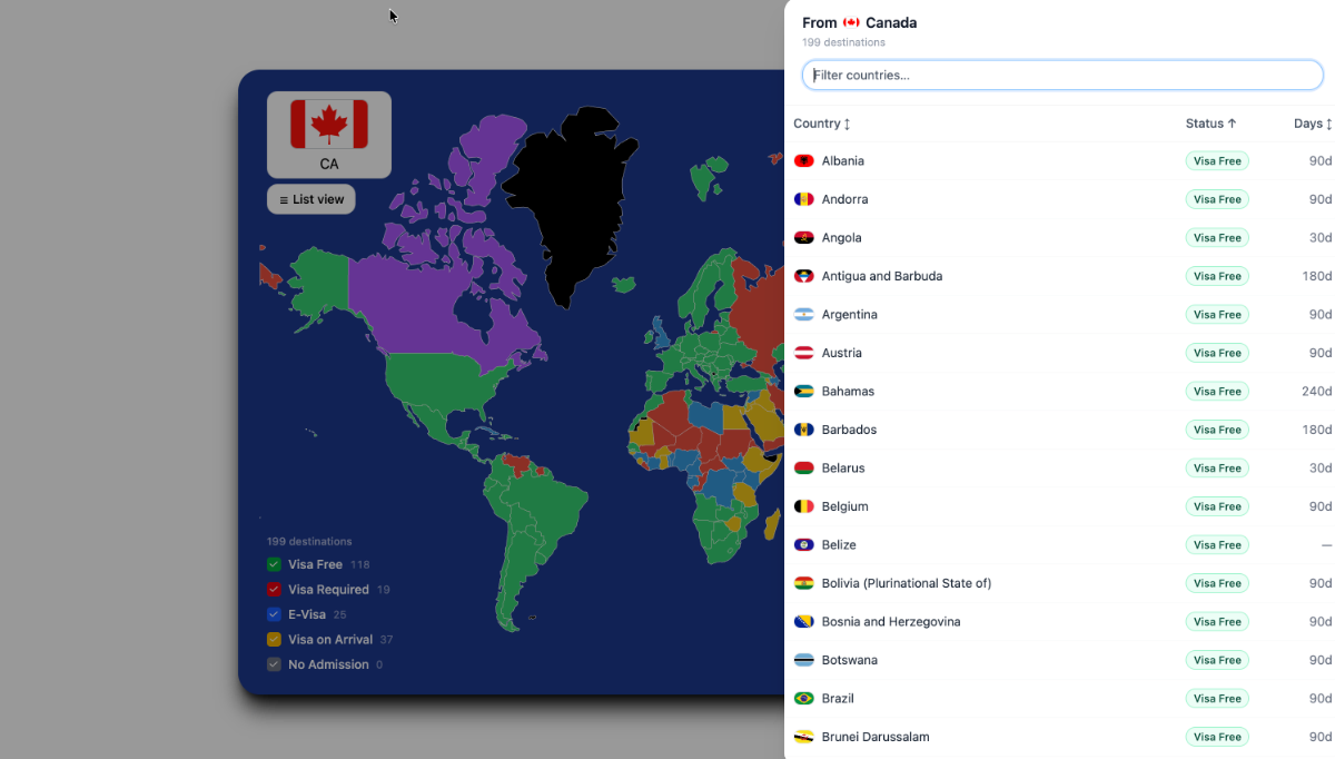 Visa Free Travel screenshot