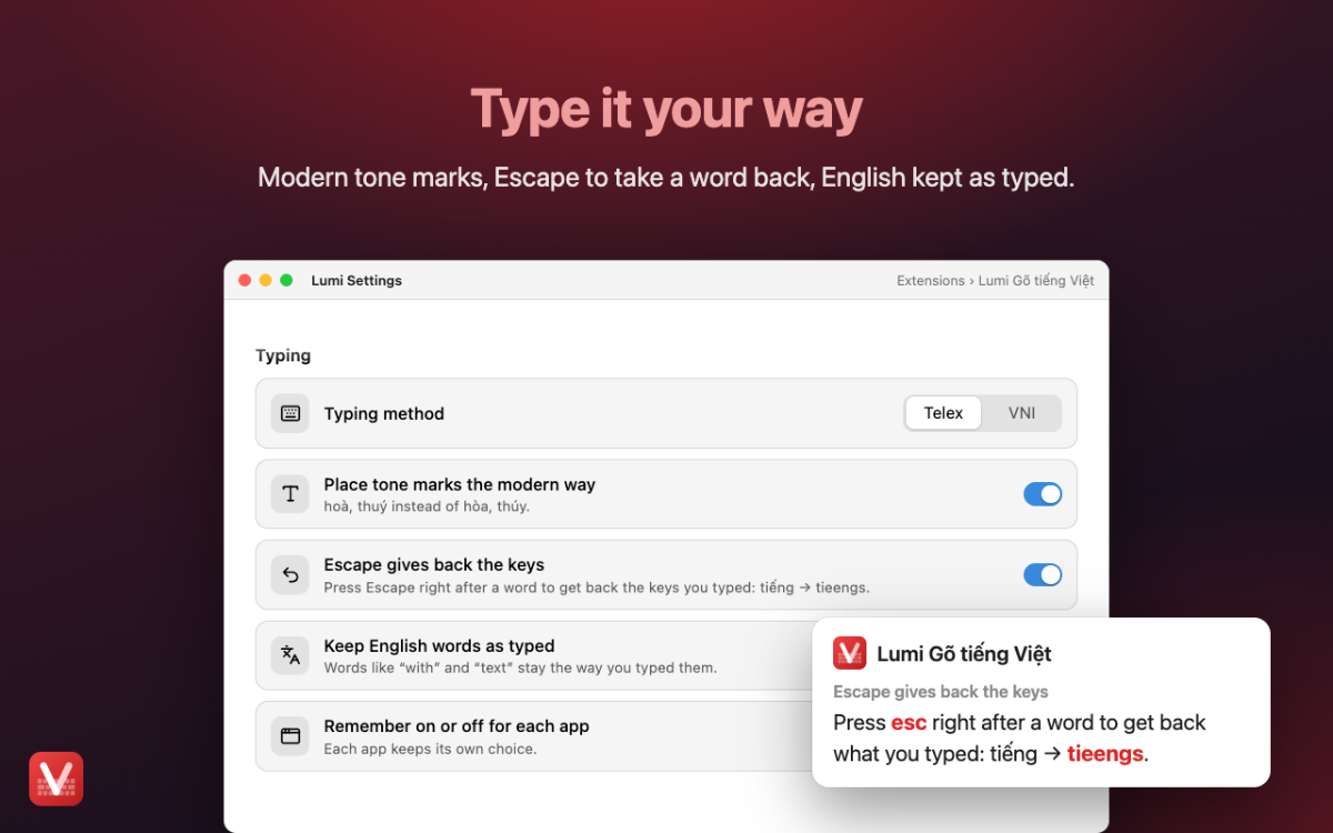Lumi Gõ tiếng Việt screenshot