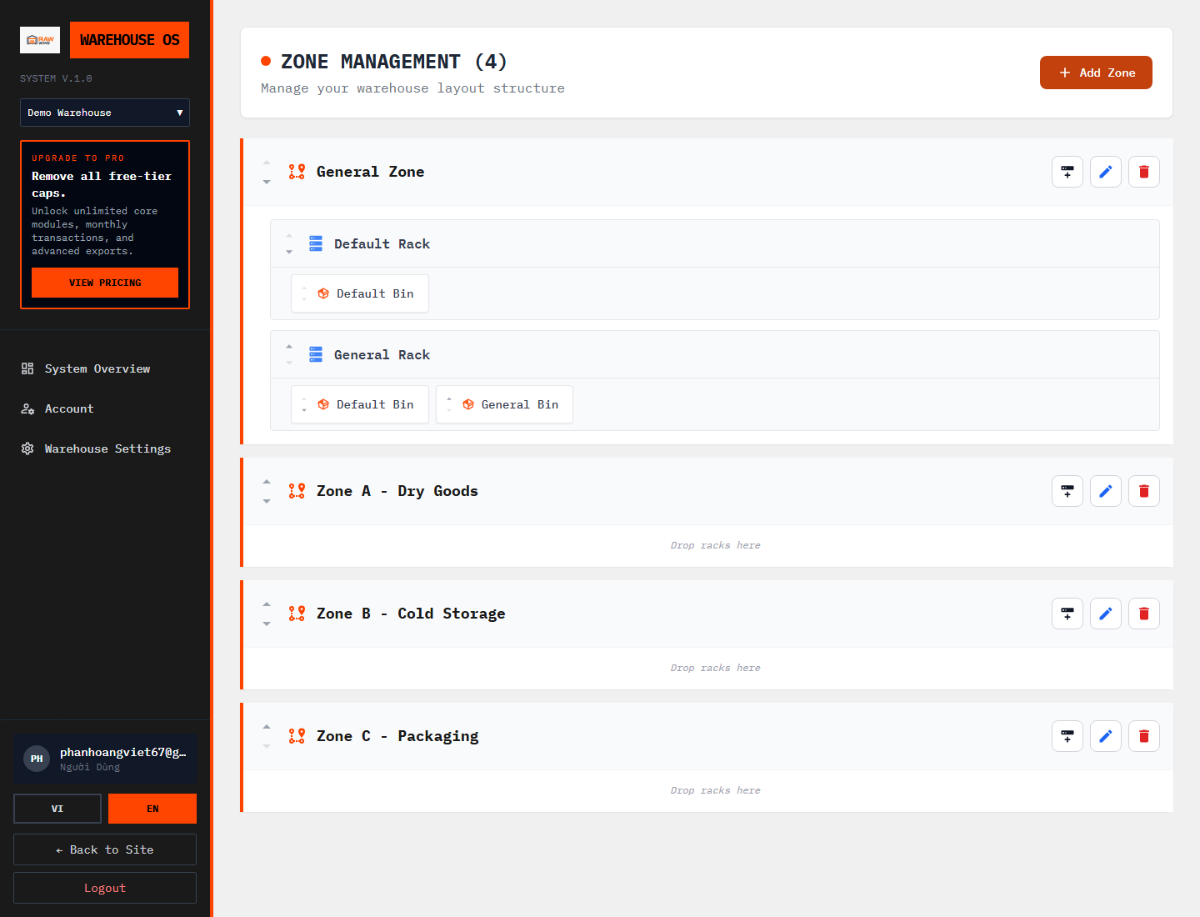 Warehouse OS screenshot