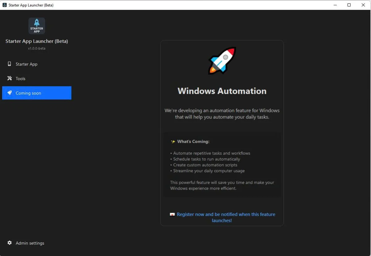 Window Starter Application screenshot