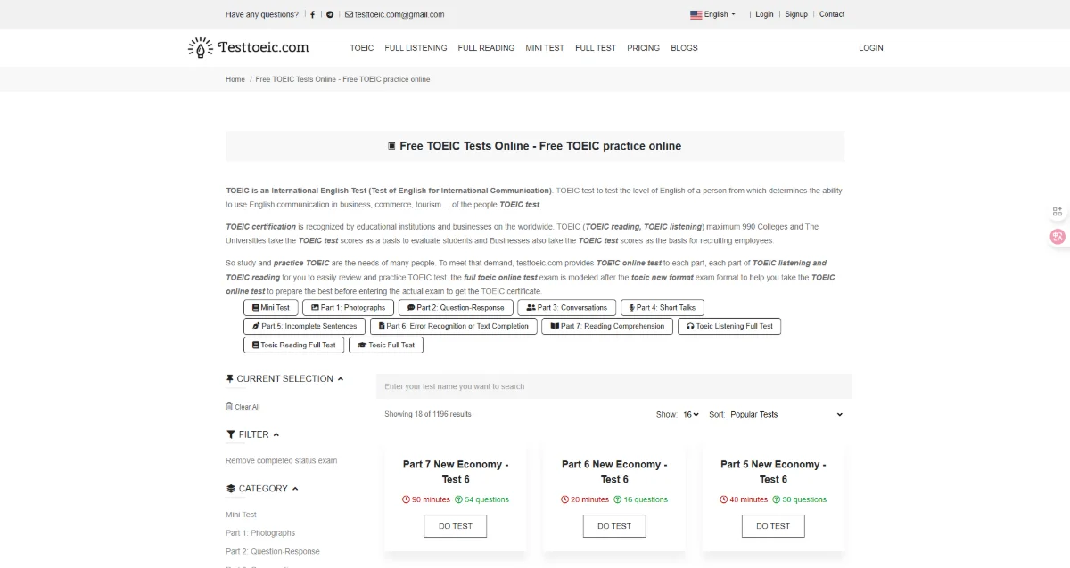TestToeic.com screenshot