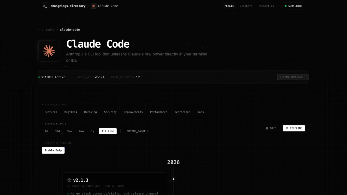 changelogs.directory screenshot