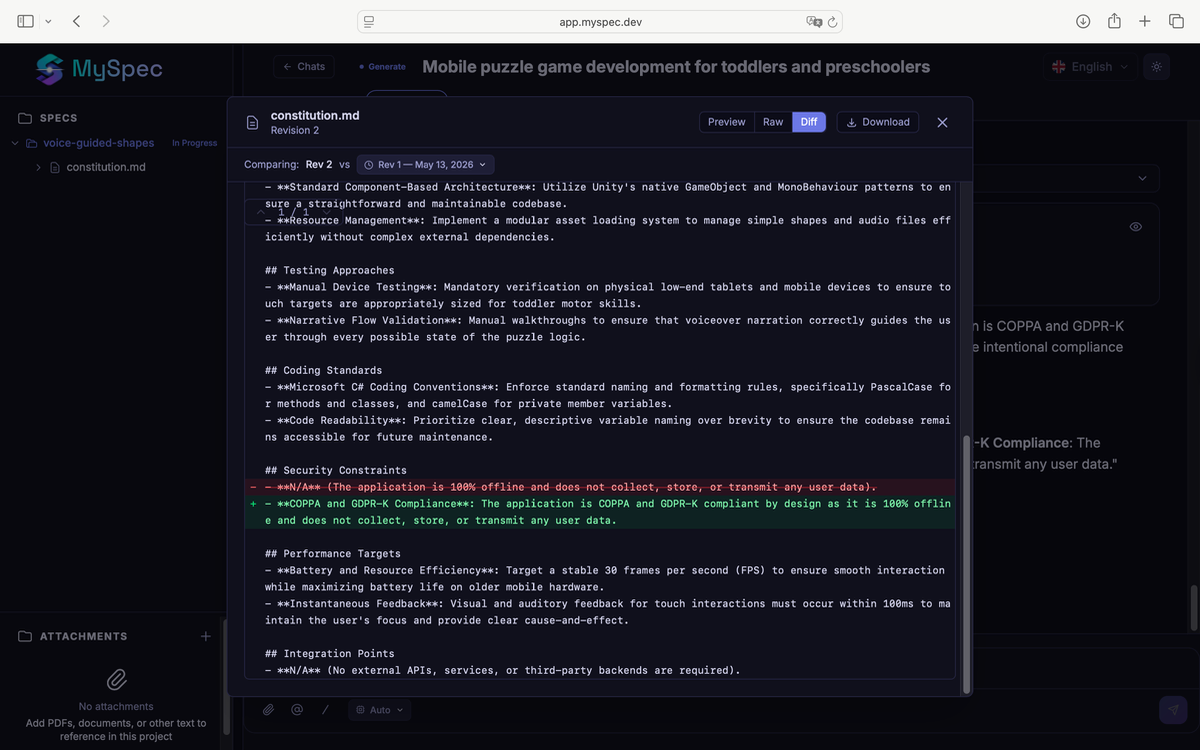 MySpec screenshot