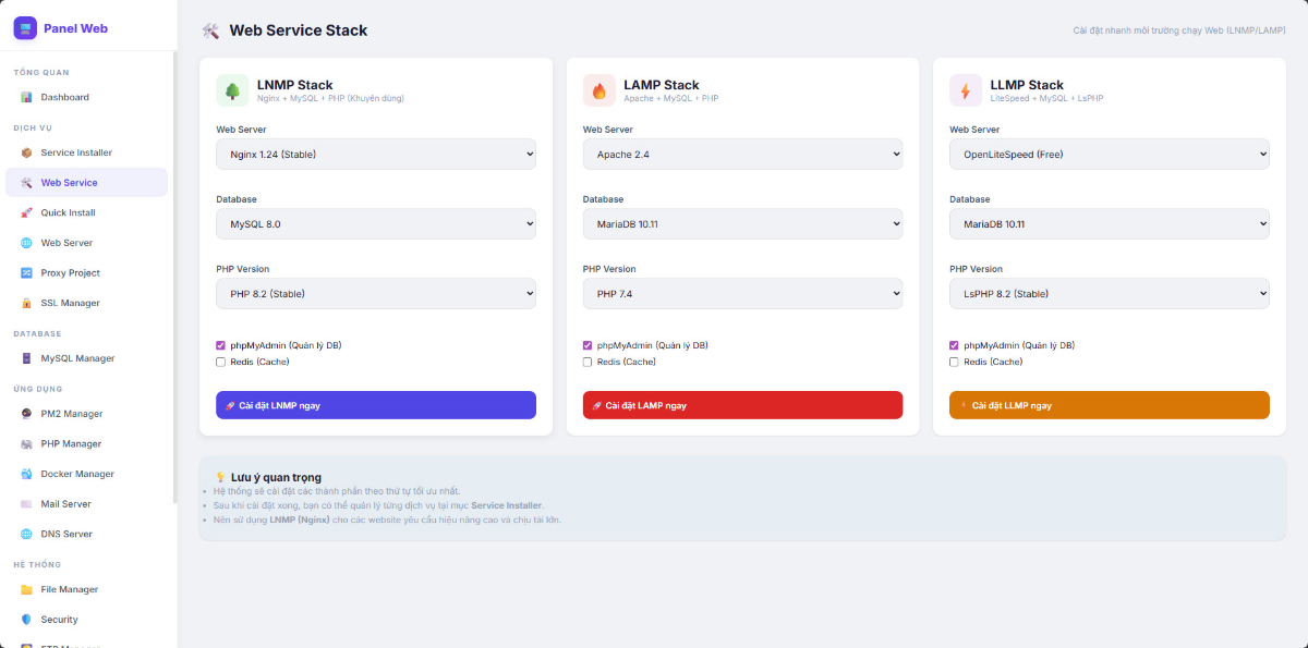 Panel Web screenshot