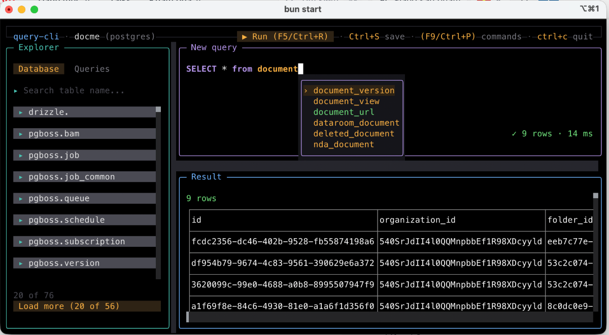 query-cli screenshot