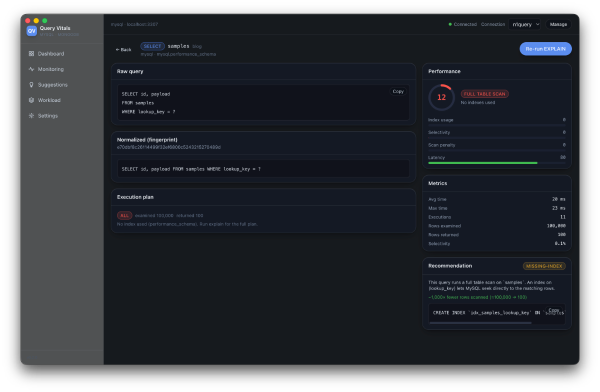 Query Vitals screenshot